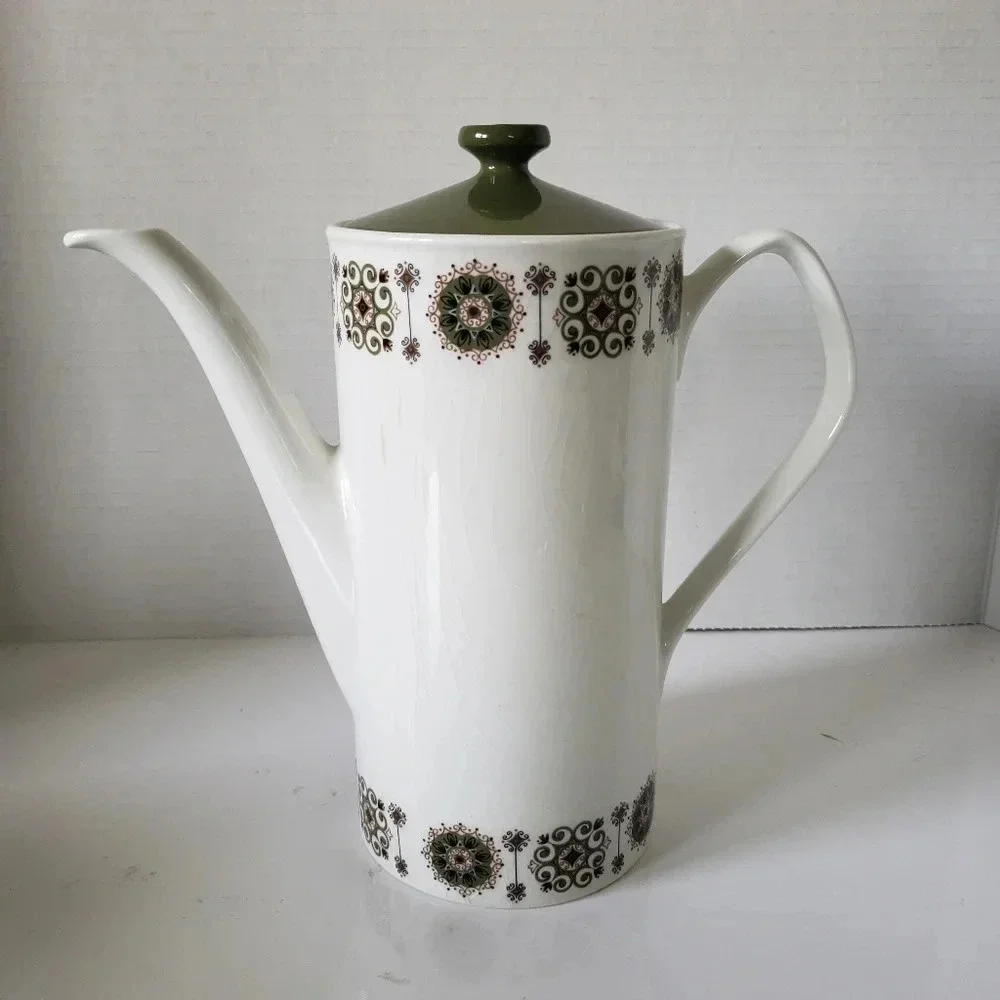 Vintage 1960s Johnston Brothers Large Green/White Coffee/Tea Pot. - Picture 1 of 12